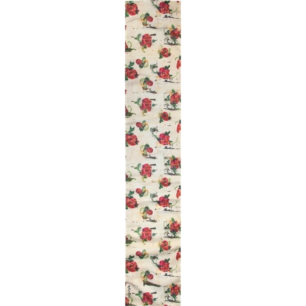 MCM Floral Fusion Table Runner Lined Melissa Lyons Red Rose White 72
